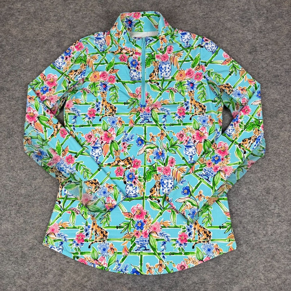G Lifestyle 1/4 Zip Shirt Sun Protection Floral Leopard Nylon Womens Small S